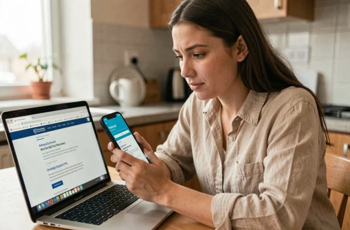 Étudiante consultant la procédure de récupération de compte messagerie académique Nantes sur son smartphone