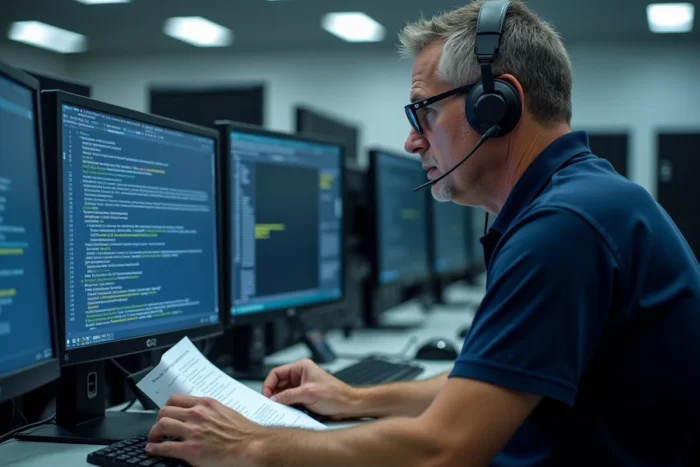 Technicien informatique d'un lycée diagnostiquant des bugs de connexion sur Cyclades depuis une salle serveur